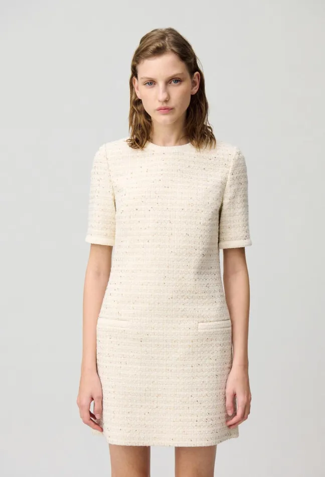 Claudie Pierlot Short Tweed Dress Ecru Women Dresses Claudie Pierlot Short Tweed Dress Ecru Women Dresses