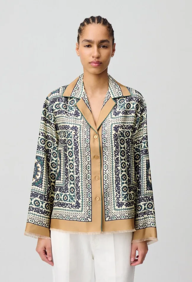 Claudie Pierlot Silk Printed Shirt Dark Print Women Tops And Shirts Claudie Pierlot Silk Printed Shirt Dark Print Women Tops And Shirts