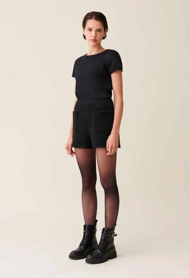 Claudie Pierlot Straight Black Tweed Shorts Women Skirts And Shorts Claudie Pierlot Straight Black Tweed Shorts Women Skirts And Shorts