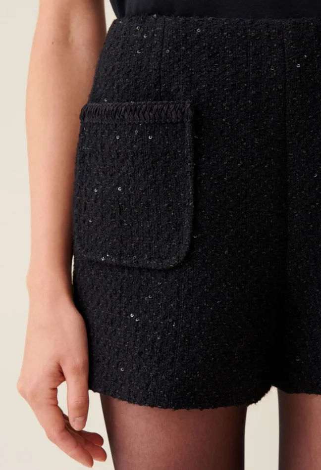 Claudie Pierlot Straight Black Tweed Shorts Women Skirts And Shorts Claudie Pierlot Straight Black Tweed Shorts Women Skirts And Shorts