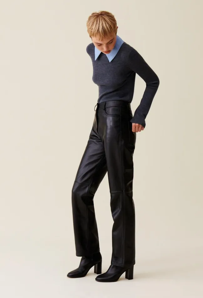Claudie Pierlot Straight Leather Trousers Black Women Jeans And Trousers Claudie Pierlot Straight Leather Trousers Black Women Jeans And Trousers