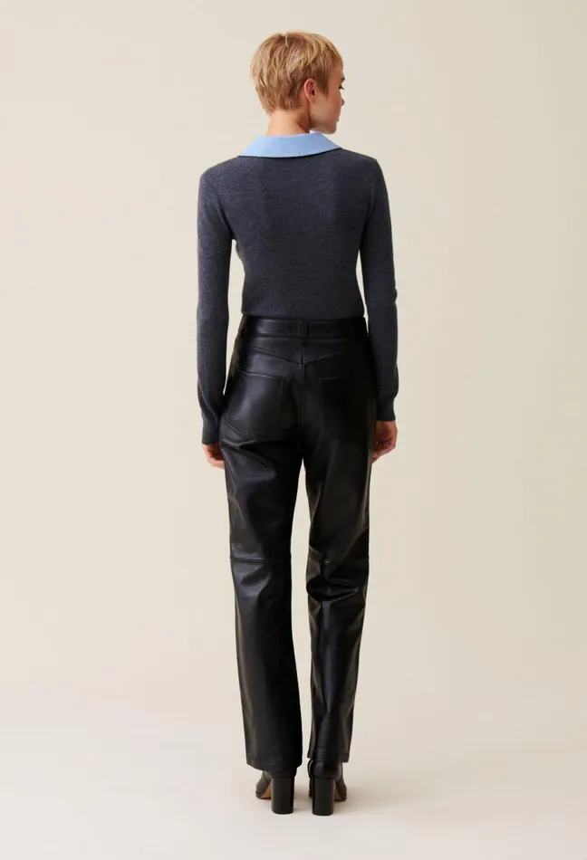 Claudie Pierlot Straight Leather Trousers Black Women Jeans And Trousers Claudie Pierlot Straight Leather Trousers Black Women Jeans And Trousers