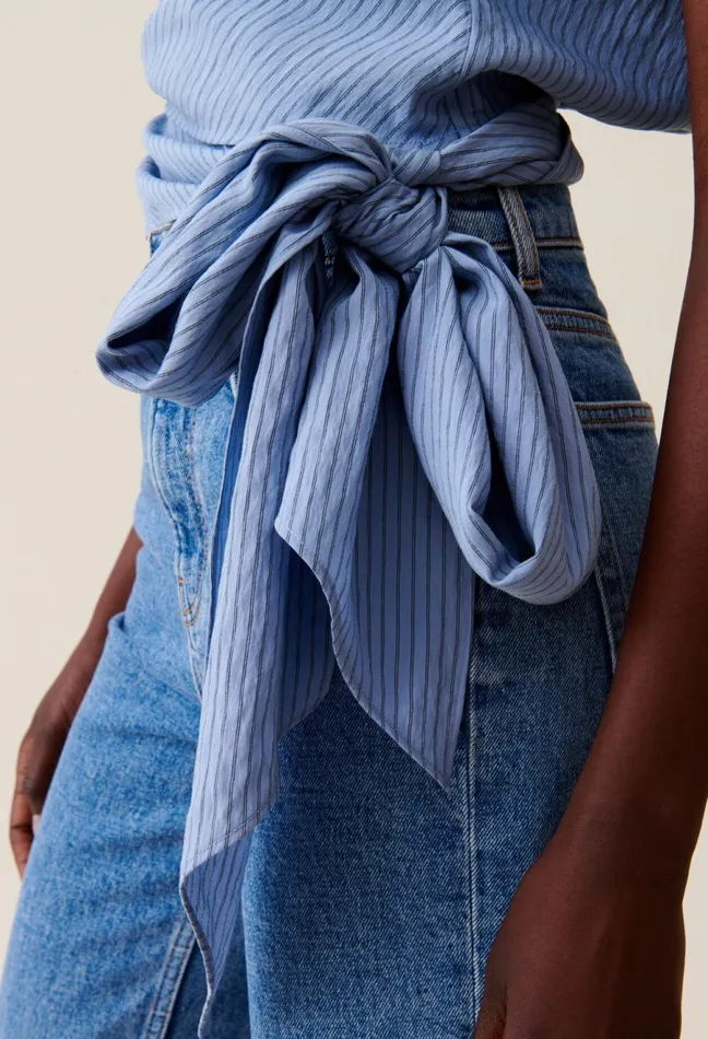 Claudie Pierlot Striped Wrap Blouse Sky Blue Women Tops And Shirts Claudie Pierlot Striped Wrap Blouse Sky Blue Women Tops And Shirts