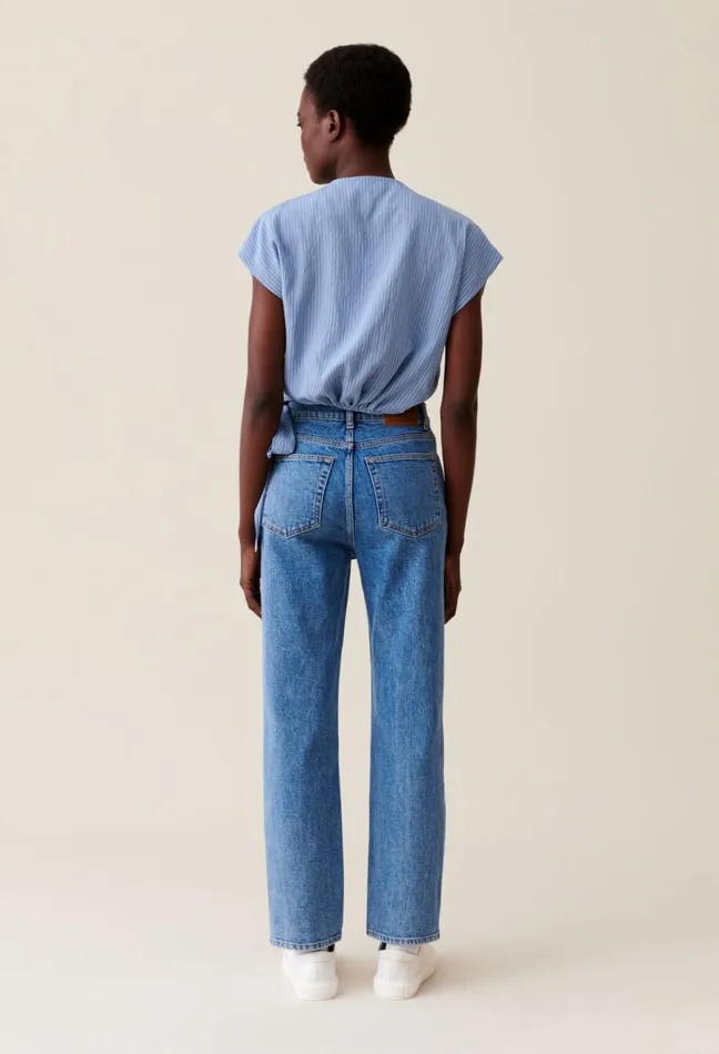 Claudie Pierlot Striped Wrap Blouse Sky Blue Women Tops And Shirts Claudie Pierlot Striped Wrap Blouse Sky Blue Women Tops And Shirts