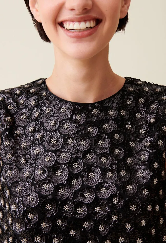 Claudie Pierlot Top Embroidered Sequins Open Back Black Women Tops And Shirts