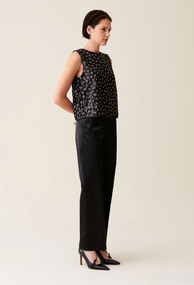 Claudie Pierlot Top Embroidered Sequins Open Back Black Women Tops And Shirts Claudie Pierlot Top Embroidered Sequins Open Back Black Women Tops And Shirts