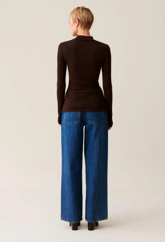 Claudie Pierlot Wool Top With Long Sleeves Chocolate Women Knitwear And Cardigans Claudie Pierlot Wool Top With Long Sleeves Chocolate Women Knitwear And Cardigans