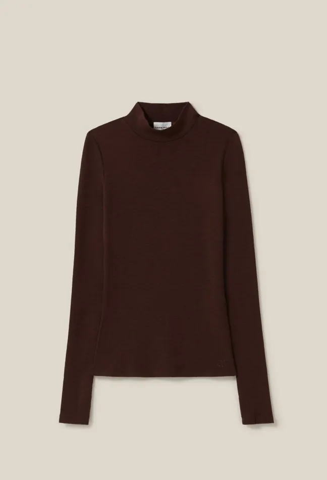 Claudie Pierlot Wool Top With Long Sleeves Chocolate Women Knitwear And Cardigans Claudie Pierlot Wool Top With Long Sleeves Chocolate Women Knitwear And Cardigans