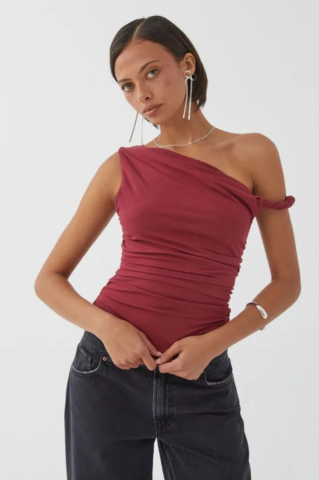 Clothing Supr Going Out Tops Bree Ruched Twist Top Deep Cherry