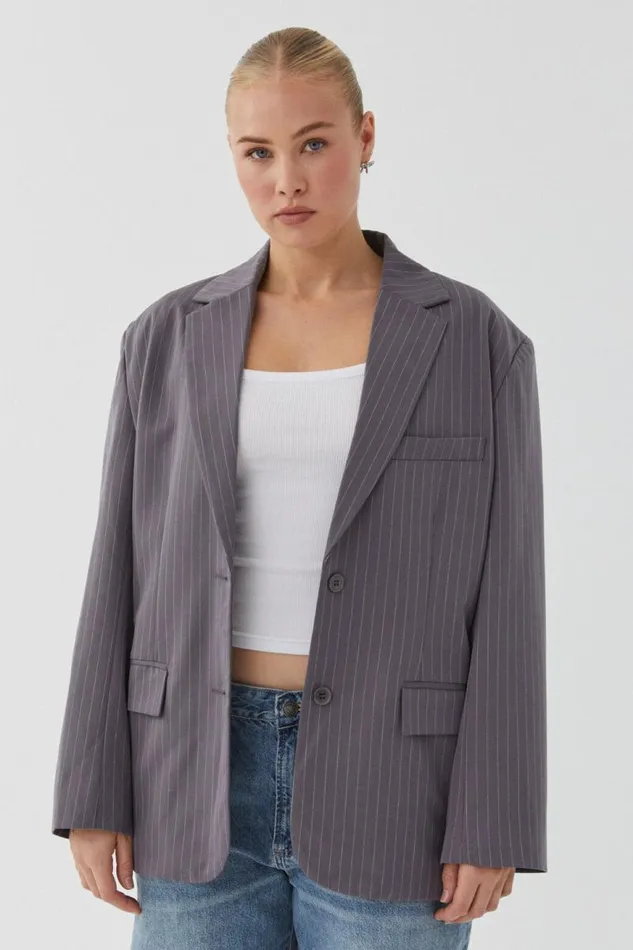 Clothing Supr Jackets and Puffers Harley Baggy Blazer Iron Grey Pinstripe