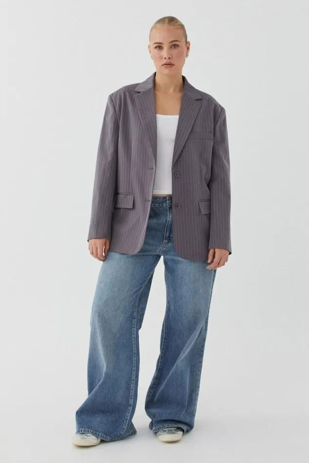 Clothing Supr Jackets and Puffers Harley Baggy Blazer Iron Grey Pinstripe