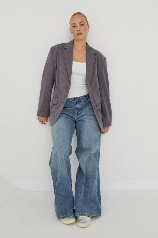Clothing Supr Jackets and Puffers Harley Baggy Blazer Iron Grey Pinstripe