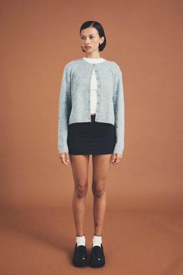 Clothing Supr Knitwear Bronte Button Through Cardi Grey Marle