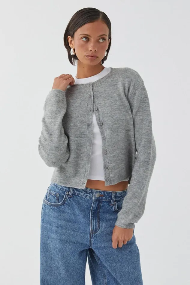 Clothing Supr Knitwear Bronte Button Through Cardi Grey Marle