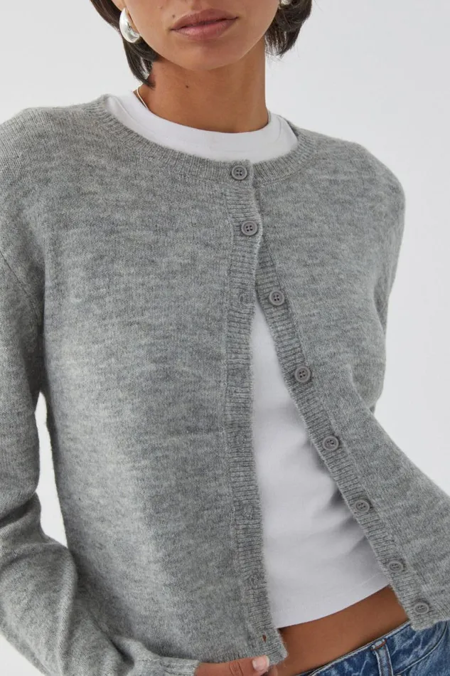 Clothing Supr Knitwear Bronte Button Through Cardi Grey Marle