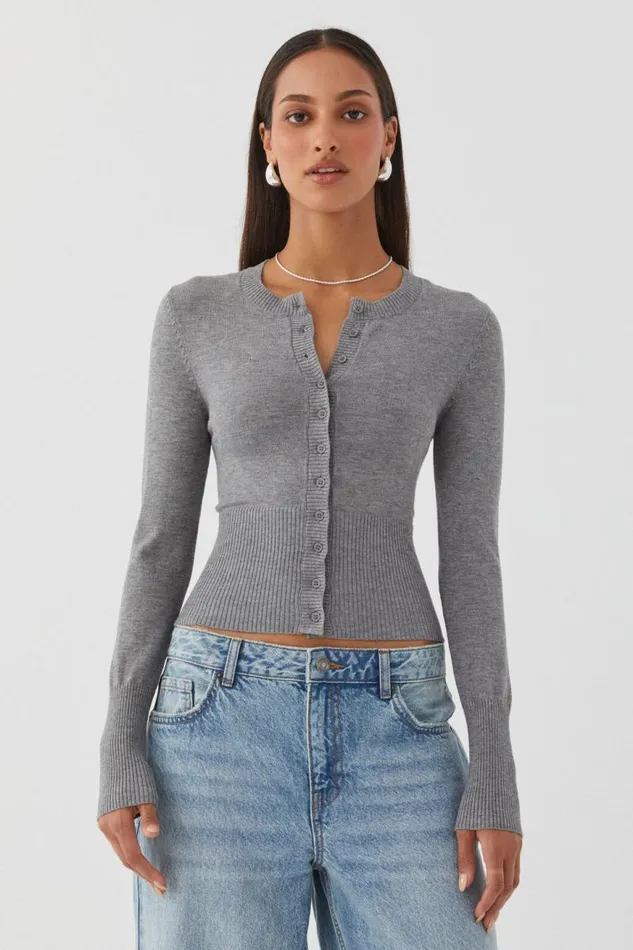 Clothing Supr Knitwear Cassie Button Through Knit Cardi Dark Grey Marle