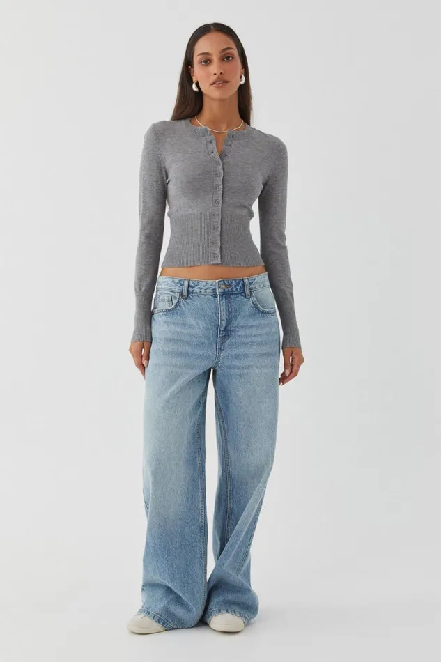 Clothing Supr Knitwear Cassie Button Through Knit Cardi Dark Grey Marle