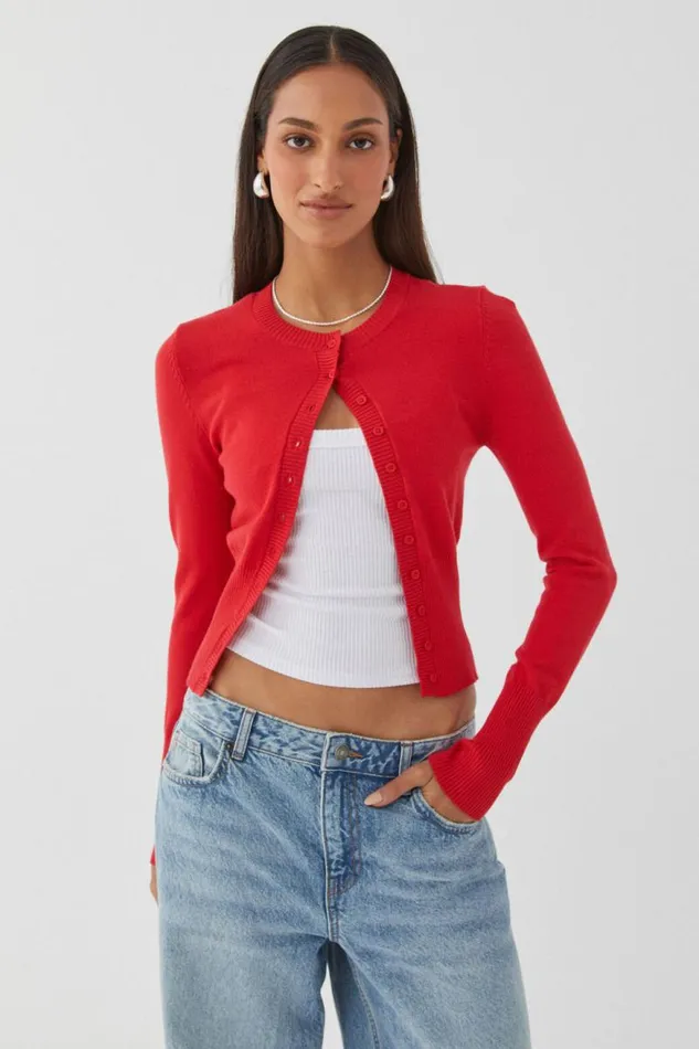 Clothing Supr Knitwear Cassie Button Through Knit Cardi Scarlet Red