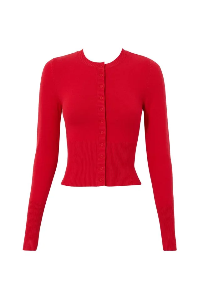 Clothing Supr Knitwear Cassie Button Through Knit Cardi Scarlet Red
