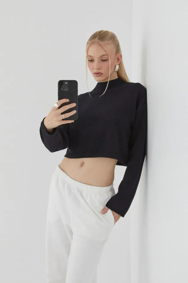 Clothing Supr Knitwear Marley Mock Neck Knit Jumper Black