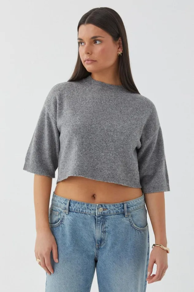 Clothing Supr Knitwear Tori Short Sleeve Knit Charcoal Marle