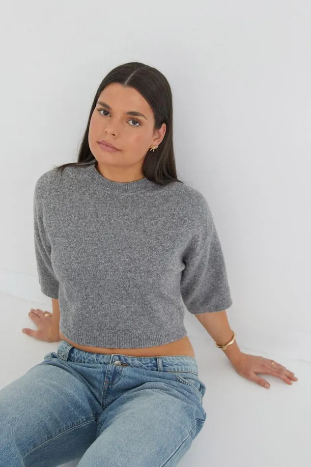 Clothing Supr Knitwear Tori Short Sleeve Knit Charcoal Marle