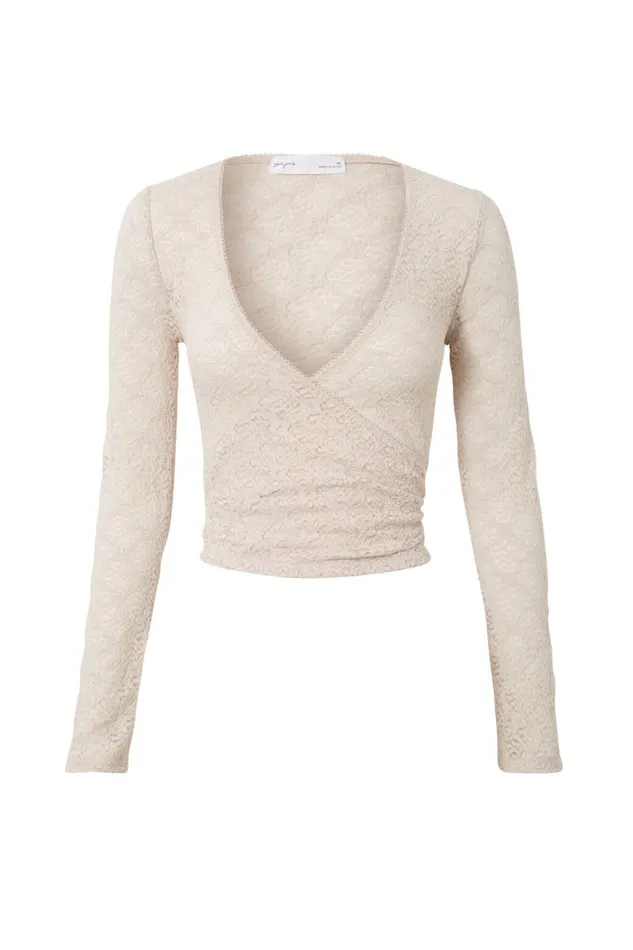 Clothing Supr Long Sleeve Tops Macy Long Sleeve Lace Wrap Top Nude Almond
