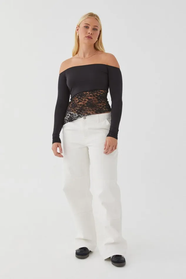 Clothing Supr Long Sleeve Tops Nessa Splice Off Shoulder Top Black