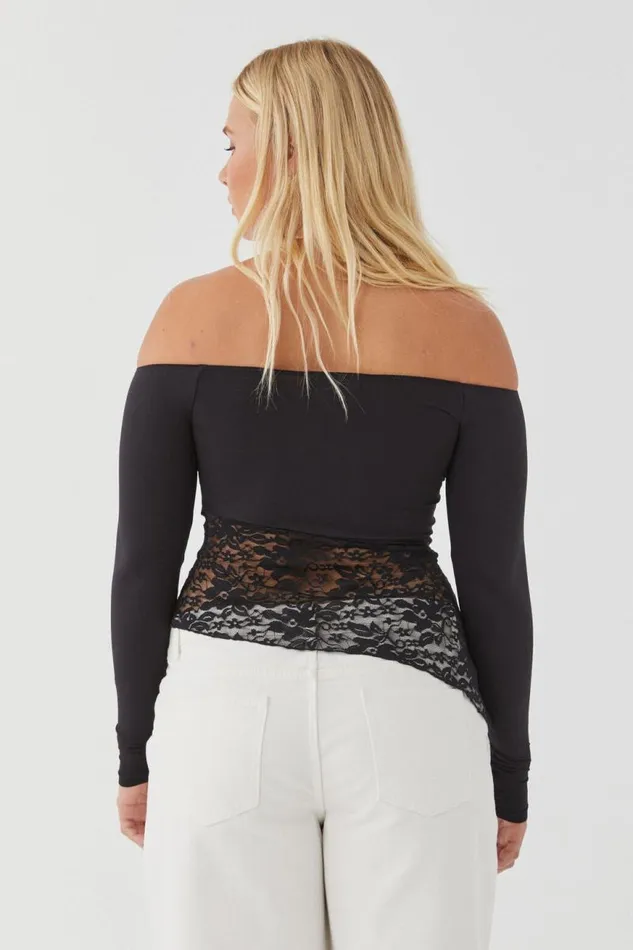 Clothing Supr Long Sleeve Tops Nessa Splice Off Shoulder Top Black