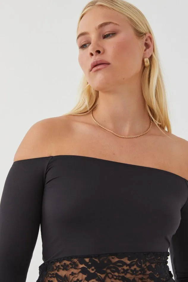 Clothing Supr Long Sleeve Tops Nessa Splice Off Shoulder Top Black