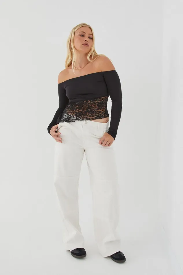 Clothing Supr Long Sleeve Tops Nessa Splice Off Shoulder Top Black