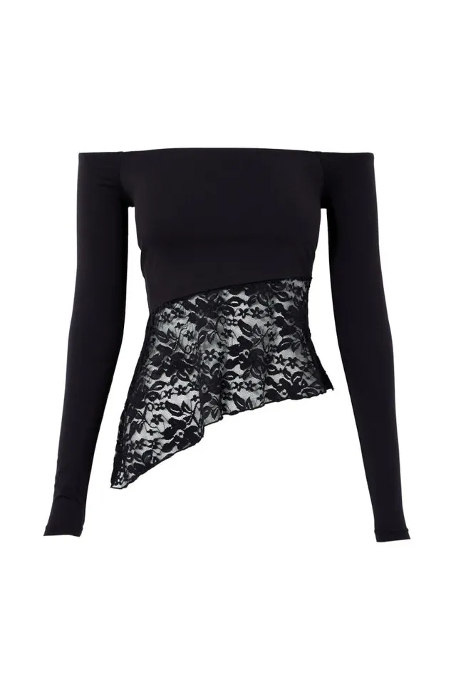 Clothing Supr Long Sleeve Tops Nessa Splice Off Shoulder Top Black