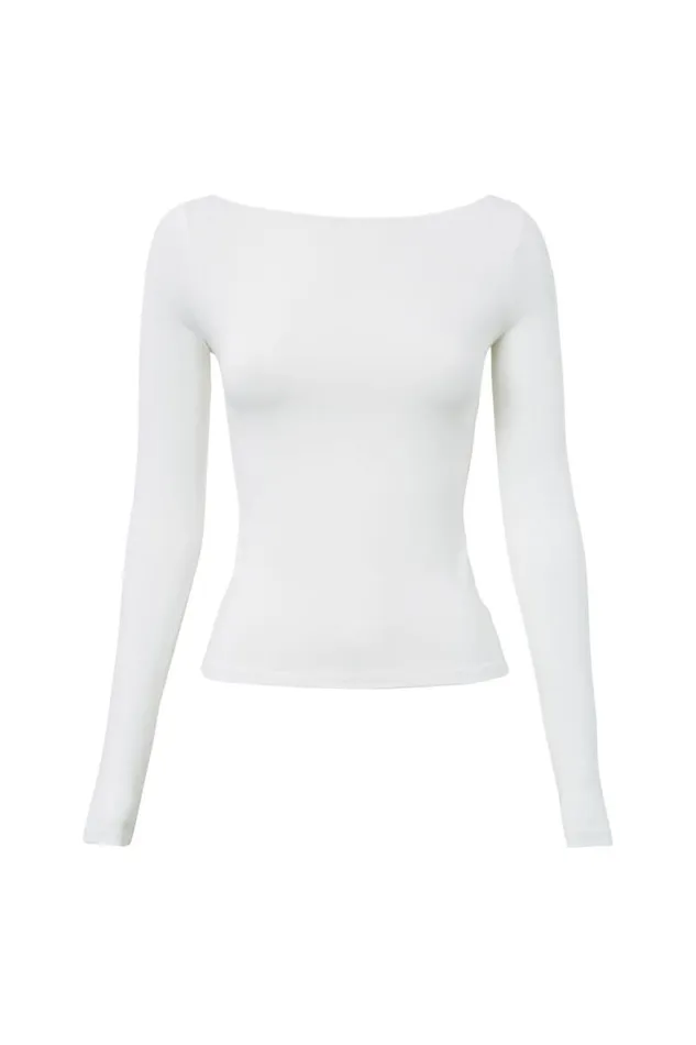Clothing Supr Long Sleeve Tops Soft Boat Neck Long Sleeve Top Summer White