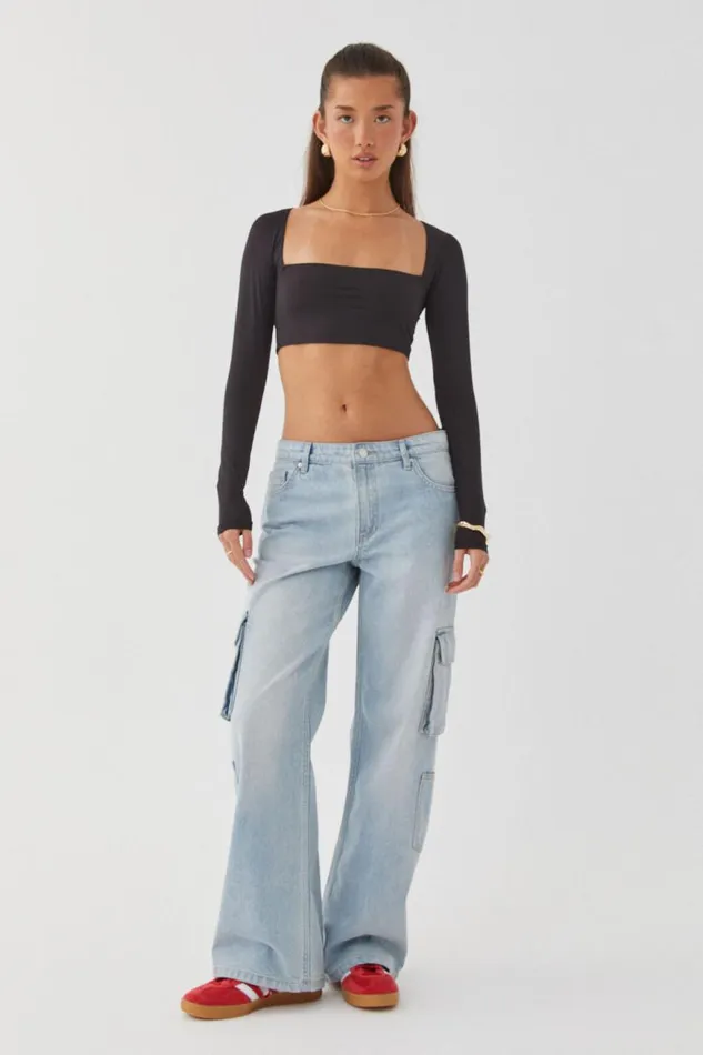 Clothing Supr Luxe Essentials Light Luxe Long Sleeve Crop Top Black