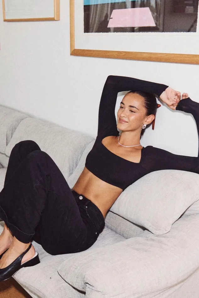 Clothing Supr Luxe Essentials Light Luxe Long Sleeve Crop Top Black