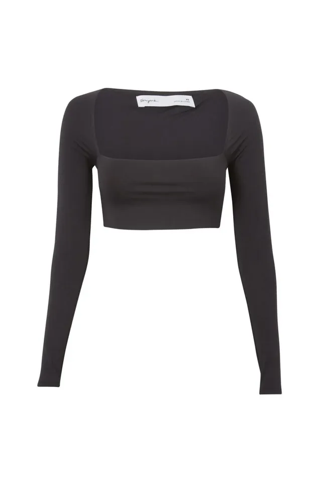 Clothing Supr Luxe Essentials Light Luxe Long Sleeve Crop Top Black