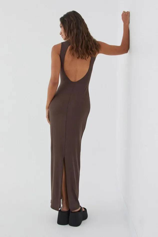 Clothing Supr Luxe Essentials Luxe Open Back Maxi Dress Espresso Brown