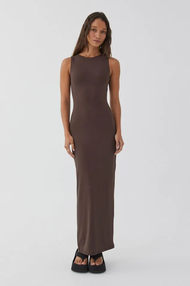 Clothing Supr Luxe Essentials Luxe Open Back Maxi Dress Espresso Brown