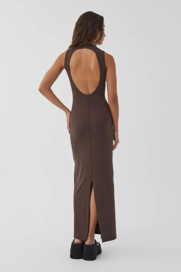 Clothing Supr Luxe Essentials Luxe Open Back Maxi Dress Espresso Brown