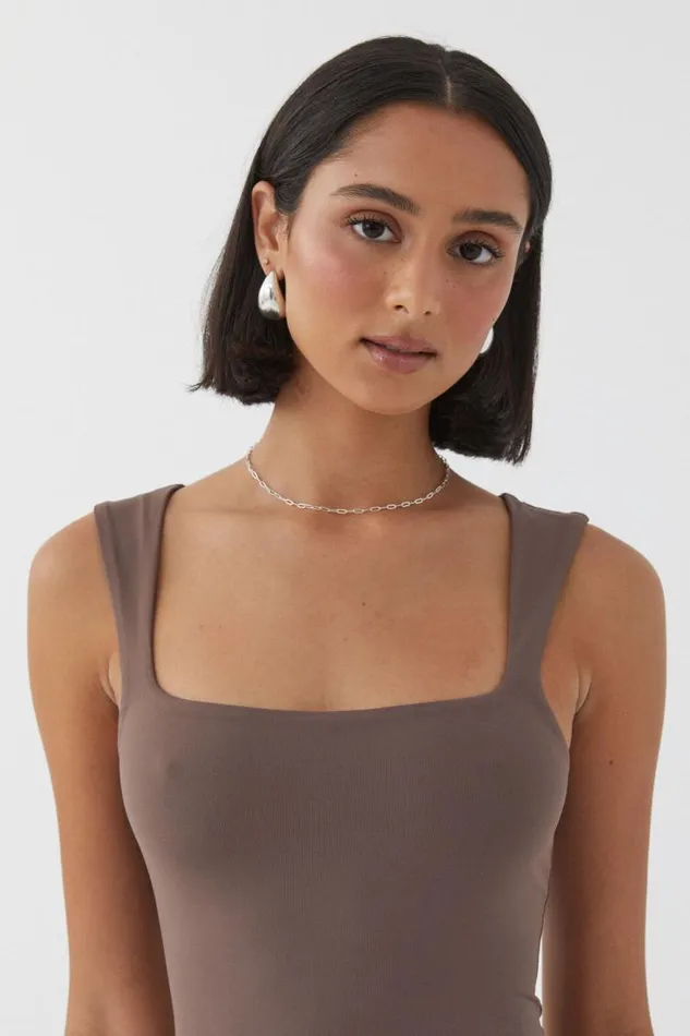 Clothing Supr Luxe Essentials Luxe Open Neck Top Brown Carob