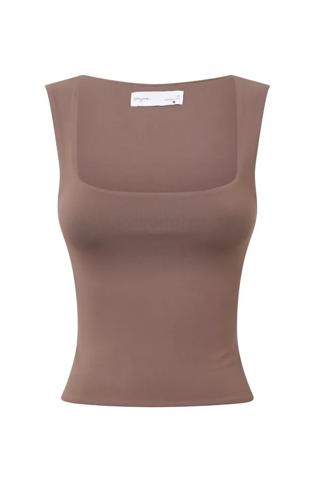 Clothing Supr Luxe Essentials Luxe Open Neck Top Brown Carob