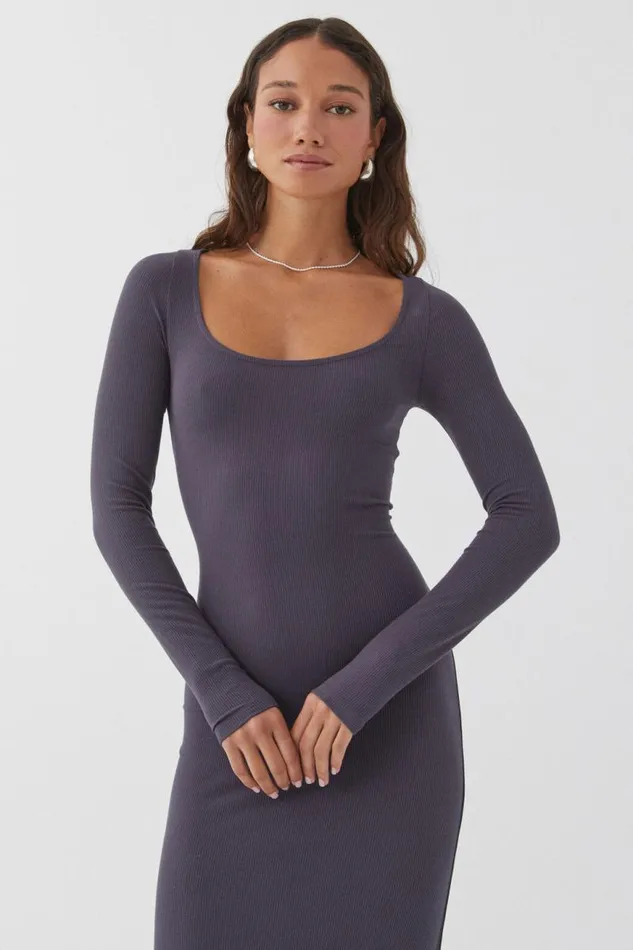 Clothing Supr Maxi Dresses Bridget Long Sleeve Dress Gun Metal