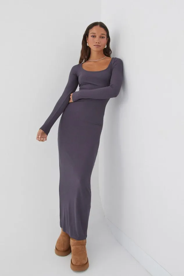 Clothing Supr Maxi Dresses Bridget Long Sleeve Dress Gun Metal
