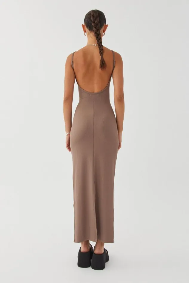 Clothing Supr Maxi Dresses Riley Low Back Maxi Dress Malt Brown