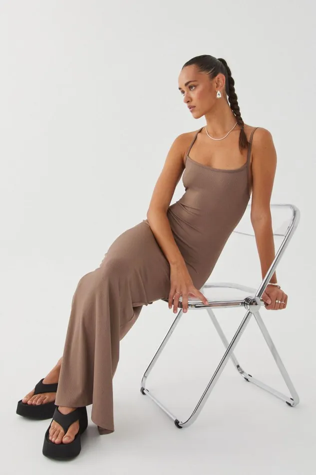 Clothing Supr Maxi Dresses Riley Low Back Maxi Dress Malt Brown