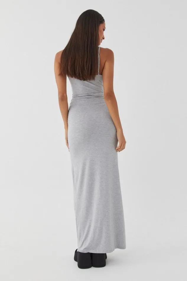 Clothing Supr Maxi Dresses Soft Strappy Ruched Maxi Dress Grey Marle