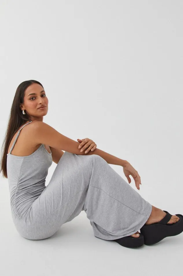 Clothing Supr Maxi Dresses Soft Strappy Ruched Maxi Dress Grey Marle