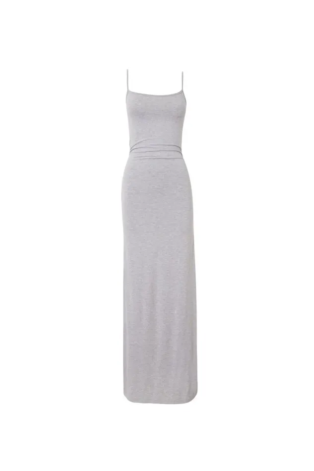 Clothing Supr Maxi Dresses Soft Strappy Ruched Maxi Dress Grey Marle