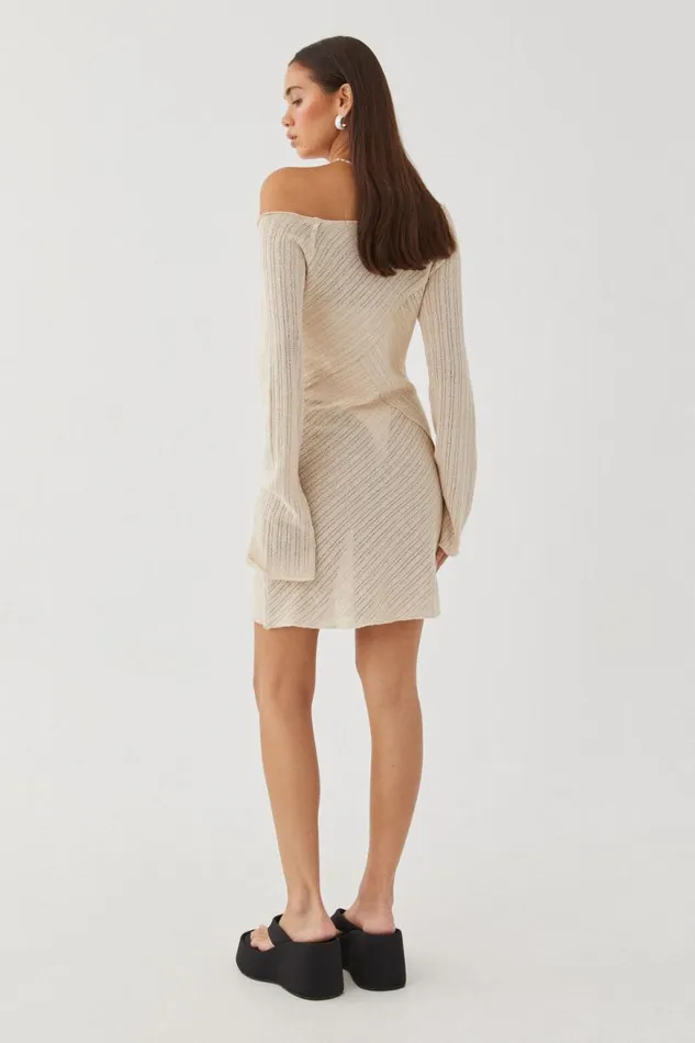 Clothing Supr Mini Dresses Jessa Bell Sleeve Knit Mini Dress Vanilla Beige