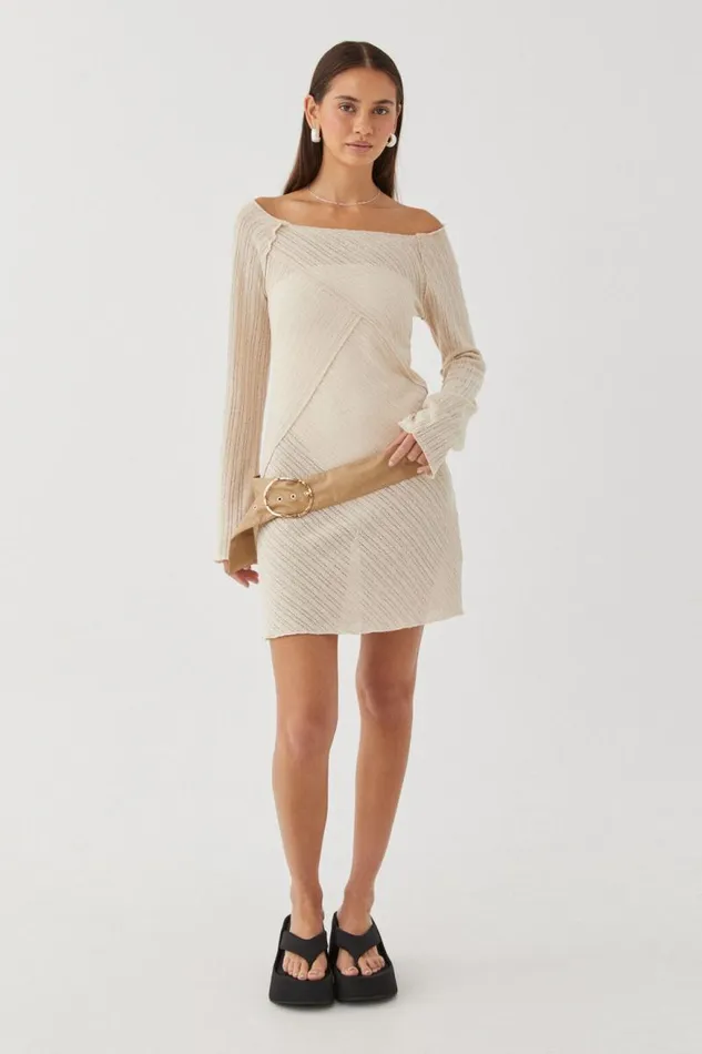 Clothing Supr Mini Dresses Jessa Bell Sleeve Knit Mini Dress Vanilla Beige